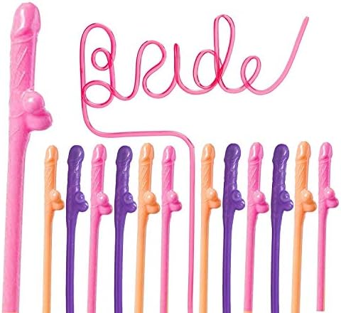 Bridal Shower Drinking game Straws | 1 Huge, 1 Bride & 12 Funny straws : Girls Night Out Bachelorette party decorations naughty parties supplies favor I Bride to be gag gift 14 Pk