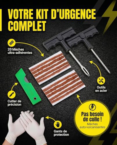 NOOGUI - Puncture Tyre Drill - Car Tyre Repair Kit - Repairs in 15 Minutes - Includes 20 Drills, 1 Spiral T-Tool, 1 T-Tool Insert, 2 Gloves and 1 Cutter - Car Puncture Resistant Kit