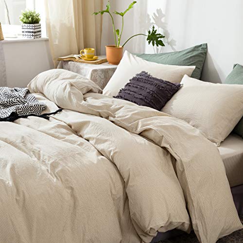 FOSSA Washed Cotton Duvet Cover Set Queen 3 Piece Bedding Sets Soft