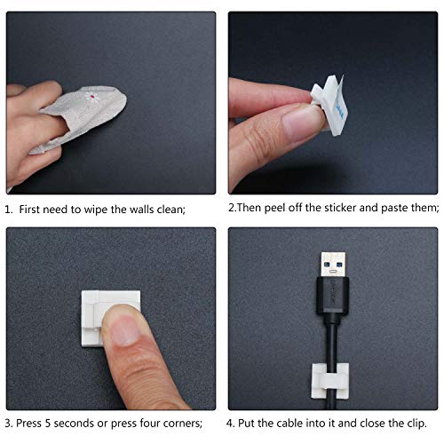Adhesive Cable Clips, 100PCS Segarty Wire Cable Clips Adhesive Cable Clips, Wire Management Wire Cable Holder Clamps Cable Tie Holder for Car, Office and Home - Thumbnail 5