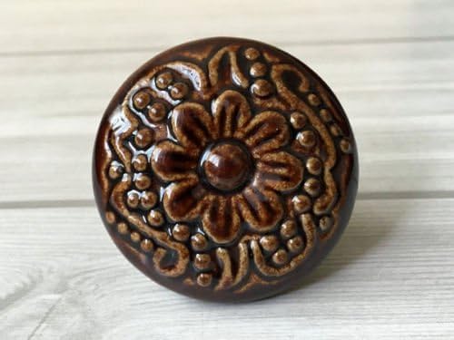 Cabinet Pull Antique, Cabinet Pulls Knob Flower Knob Cabinet Door Knobs Drawer Knob Pulls Ceramic Blue Green Beige Brown, Material ceramic (C - Brown)