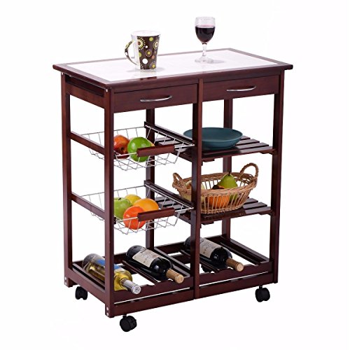 Portable 4-tier Rolling Wood Kitchen Trolley Cart w/Storage Drawers Dining Stand By Allgoodsdelight365