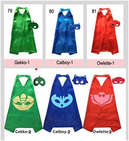Boys Kids PJ Mask Cape 2pc Mask Set PJ Masks Costume Birthday Halloween Party Logo cape Gekko with mask