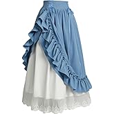 Tumknow Vintage Women Gothic Victorian Skirt High Waist Double-Layer Lace Ruffle Renaissance Maxi Skirts