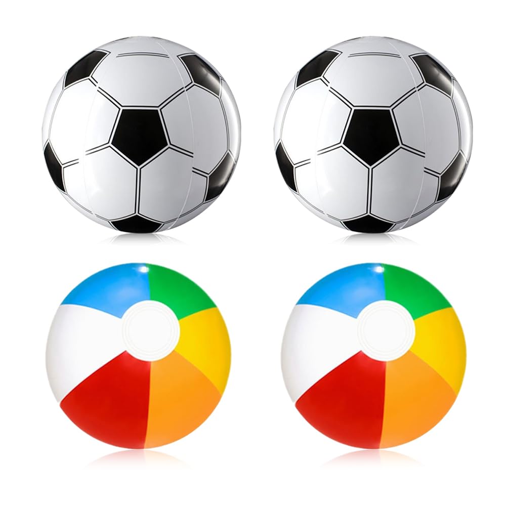 XLZJYIJ 4 PCS Inflatable Beach Balls, 30 CM Inflatable Panel Beach Ball, 40 CM Inflatable Football, Small Blow Up Beach Balls for Kids and Adults, Outdoor Activity & Swimming Pool Beaches