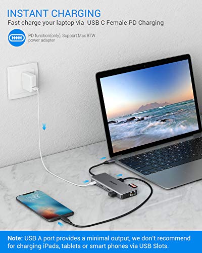 USB C HUB, EUASOO 11 in 1 Triple Display USB C Adapter Docking Station with 2 HDMI, 2 USB3.0, 2 USB2.0, 87W Pd 3.0, Ethernet, SD/TF Card Reader, Audio/Mic 2-in-1 Compatible for MacBook and Windows