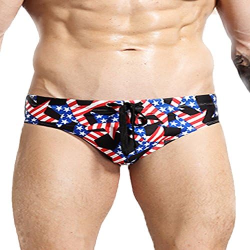 Fayesmiling Men's American Flag USA Swim Beachwear Low Rise Bikini Briefs