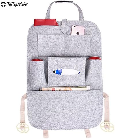 Car Backseat Organizer-Perfect for iPad,tablet,books, glasses-backseat organizer for kids with BabyWipes holder-Cell phone pocket-drink holder- magazines Pouch for Newspapers,laptop(Light Grey)