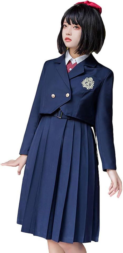 Amazon スクール 制服 女子高生 イギリス風 Jk 学生服 コスプレ 衣装 ジャケット ワンピースセット 森ガール 少女 レディース 秋冬 可愛い 清純 コスチューム 通学 学園風 学園祭 文化祭 イベント 仮装 紺 L コスプレ 仮装 通販