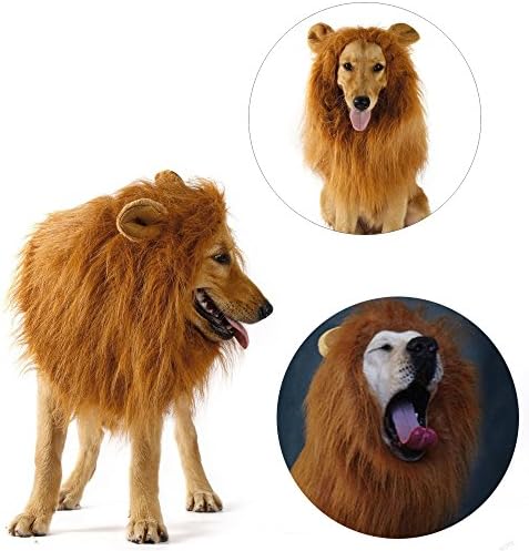 Dog Lion Mane, Pet Lion Mane Costume Lion Wig with Ears, Button Adjustable Dog Wig for Medium Large Dog Costumes by CooZero