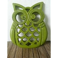 Olive green Heavy Duty Cast Iron Owl Kitchen Trivet - Rustic Woodland Animal Decor - Unique Housewarming Gift
