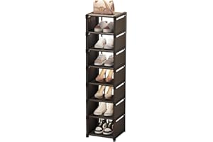 Vertical Shoe Rack, 8 Tiers Adjustable Narrow Shoe Shelves, Tall Shoe Rack, Free Standing Shoe Stand, Space Saving Stackable 