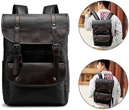 Vintage Leather Waterproof Backpack For Men Women,PU College Bag With Adjustable Breathable Shoulder Strap Large Business Travel Rucksack Daypack Unisex School Bag Fits 15.6 In Laptop