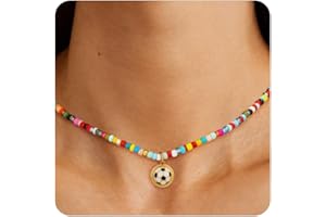 Jesvo Stocking Stuffers - Softball/Soccer/Volleyball/Basketball/Football Colorful Beaded Necklace Gifts for Girls Women, Sport Accessories Pendant Jewelry 14+2 Inches