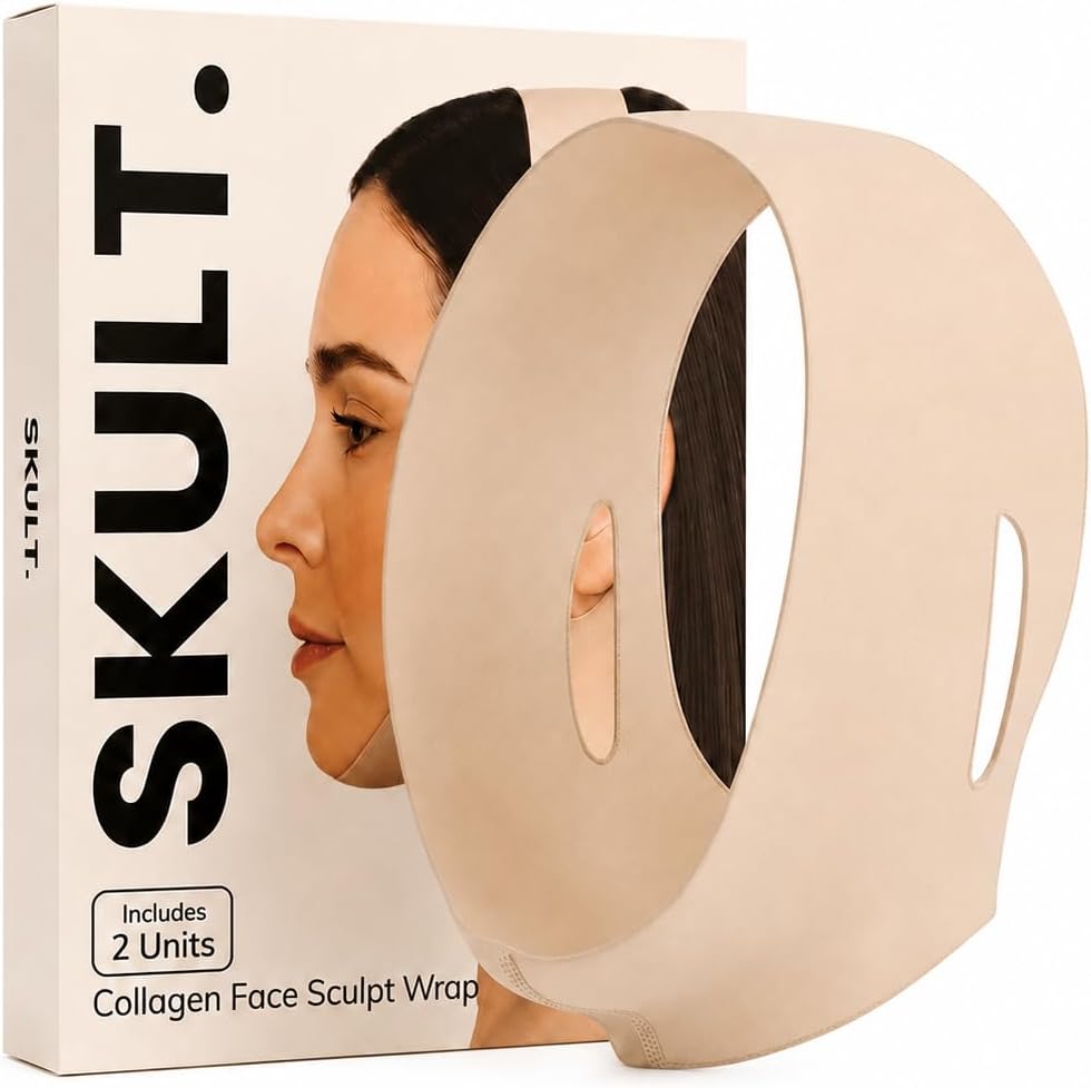 SKULT Collagen Face Sculpt Wrap for Chin & Jawline 2 PCS, Reusable Chin Strap for Sleeping, Adjustable Jawline Shaper Mask, B