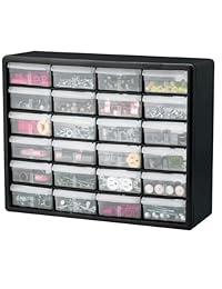 24 piezas de plástico para almacenamiento de herramientas y gabinete con cajones para manualidades de Akro Mils 10124, medidas: 20 pulgadas x 16 pulgadas x 6.5 pulgadas, color negro