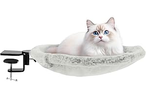 Cat Desk Bed, Cat Hammock for Home Office, Comfortable for Indoor Pet Nest Bed with Sturable Metal Frame up to 44 lbs, Remova