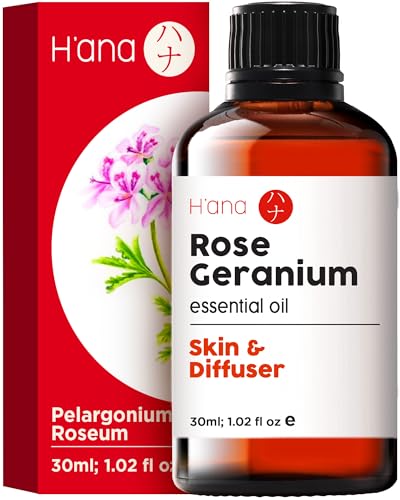 H’ana Rose Geranium Essential Oil - 100% Pure Rose Geranium Oil for Skin, Diffuser, and Aromatherapy - with a Floral-Herbal Scent (30ml)