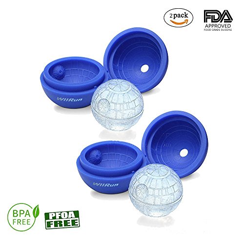 WllRun 2 Packs Star Wars Death Star Silicone Ice Cube Mold Tray,Chocolate Maker Tools,Ice Ball Shape for Drinks(Blue)