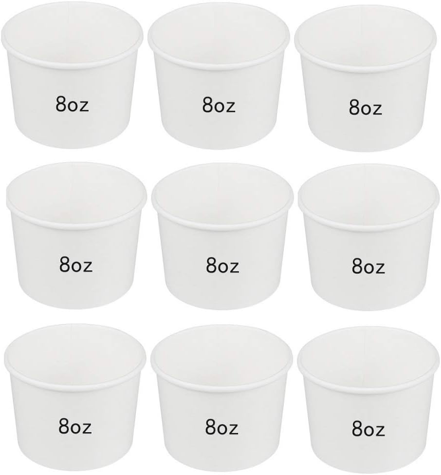 Paper Ice Cream Cups CheeseandU 100-Count 8-Oz Disposable Dessert Bowls for Hot or Cold Food Kids Summer School Birthday Party Supplies Treat Cups Bowls for Sundae Frozen Yogurt Soup White