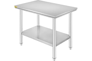 Vevor Stainless Steel 24 x 36 x 32 Inch Commercial Kitchen Prep & Heavy Duty Metal Work Table with Adjustable Feet for Restaurant, Home and Hotel : Industrial & Scientific