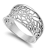 Sterling Silver Women's Vintage Filigree Thumb Flower Leaf Ring (Sizes 3-13) (Ring Size 10)