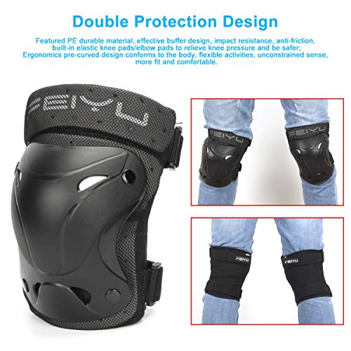 KING SHOWDEN Upgraded Knee Pads Elbow Pads Wrist Guards Set Protective Gear Sports Safety Pad for Roller Skatings Skateboarding Inline Scooter Riding BMX Bicycle Cycling Pack of 6 (M)