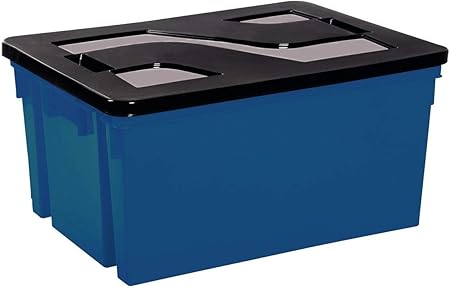 EDA Caja de Almacenamiento de 50 L, Color Azul Mineral con Tapa Negra: Amazon.es: Hogar