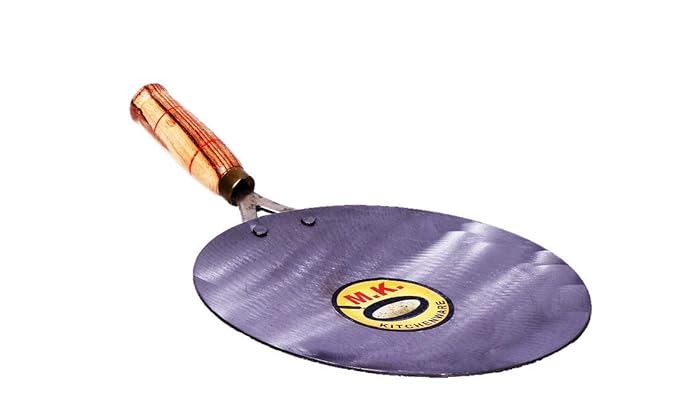 MK KITCHENWARE Iron Roti Tawa with Wooden Handle 10 Inches Original Loha