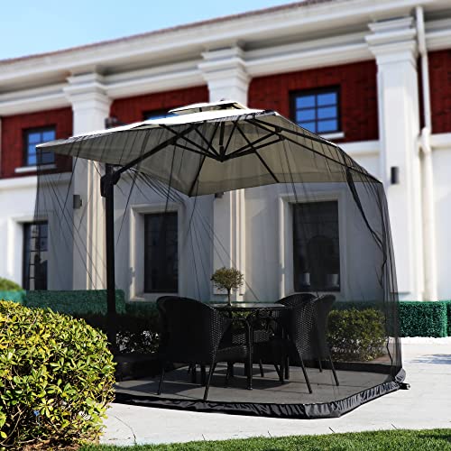 Umbrella Mosquito Netting for Patio Umbrella Canopy Curtains Polyester Netting Screen Mesh Net for Patio Umbrella Cover Net Outdoor 9FT-12FT Patio Table Umbrella Netting Bug Net for Outdoor Umbrellas Screen with Zipper Door and Adjustable R