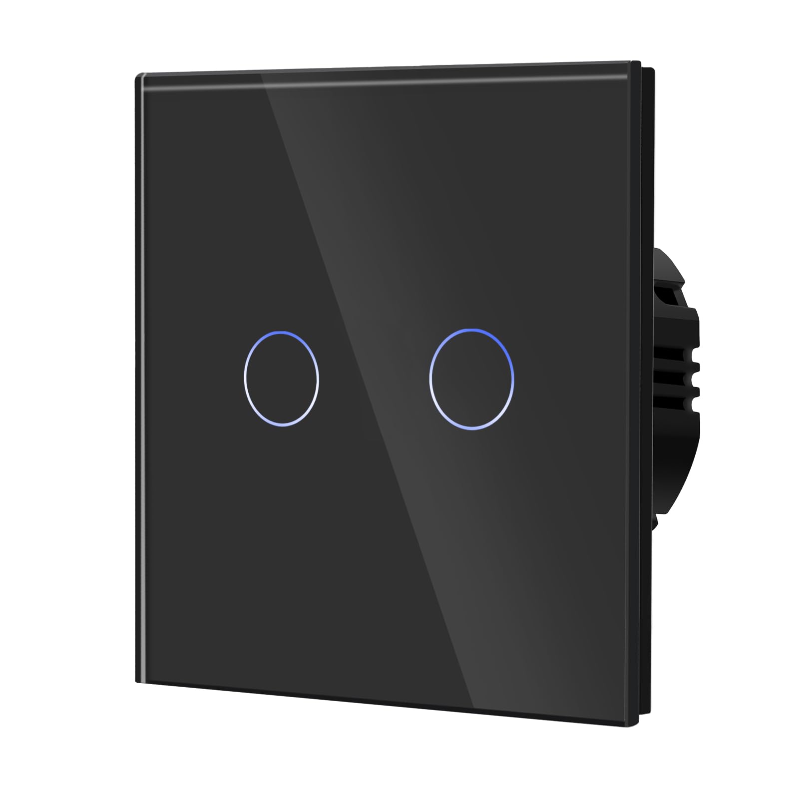 BSEED Dimmer Touch Switch with Glass, No Neutral Wire Required,Tempered Glass Panel with LED Indicator, Compatible with Dimmable LED/Halogen/Incandescent,2 Gang 1 Way,86mm Black