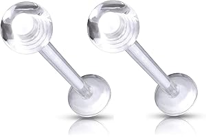 14G Clear Acrylic BioFlex Ball Top Lip Labret Monroe Retainers, Sold as a Pair