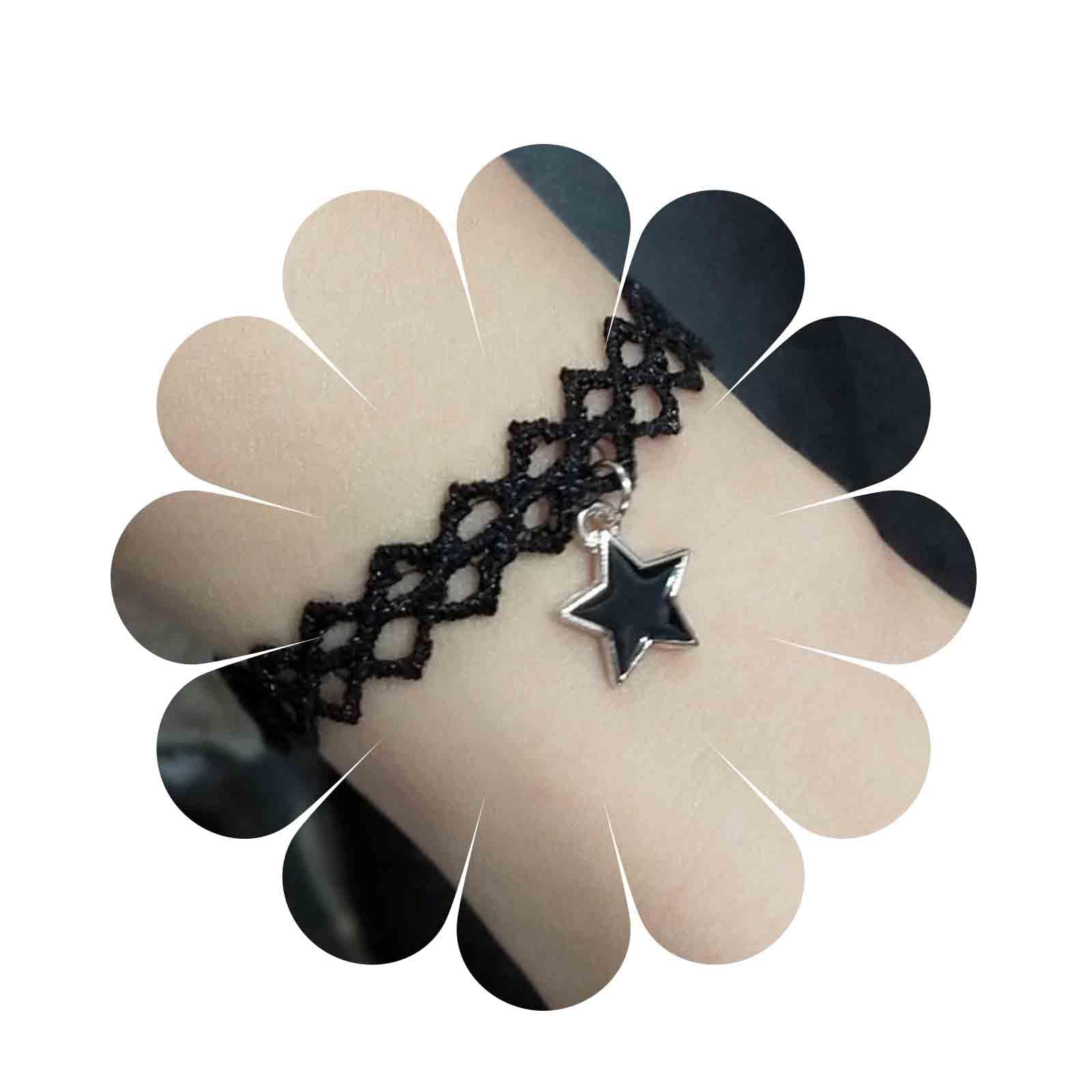 Aneneiceera Simple Black Star Pendant Lace Bracelet Hand Chain Dainty Cute Bohemian Lace Braided Chain Handmade Boho Bracelets Jewelry Gifts for Women Teen Girls