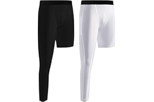 Hotfiary Boys Compression Leggings Youth One Leg Basketball Pants Athletic Base Layer Tights with Pocket 2 Pack