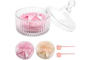 Body Powder Puff with Container Set - 5 Pack Large Crystal Powder Puff Case with Soft Velour Puffs & Spoons for Face and Body