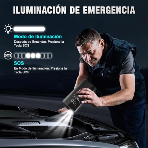 AUTODIAG Arrancador de Batería de Auto 2500A Portátil con Compresor de Aire 150PSI,11000mAh Batería,Jump Starter 12V para Autos Gas 5L/Diésel 2L, Linterna de Emergencia, Clip de Seguridad Inteligente