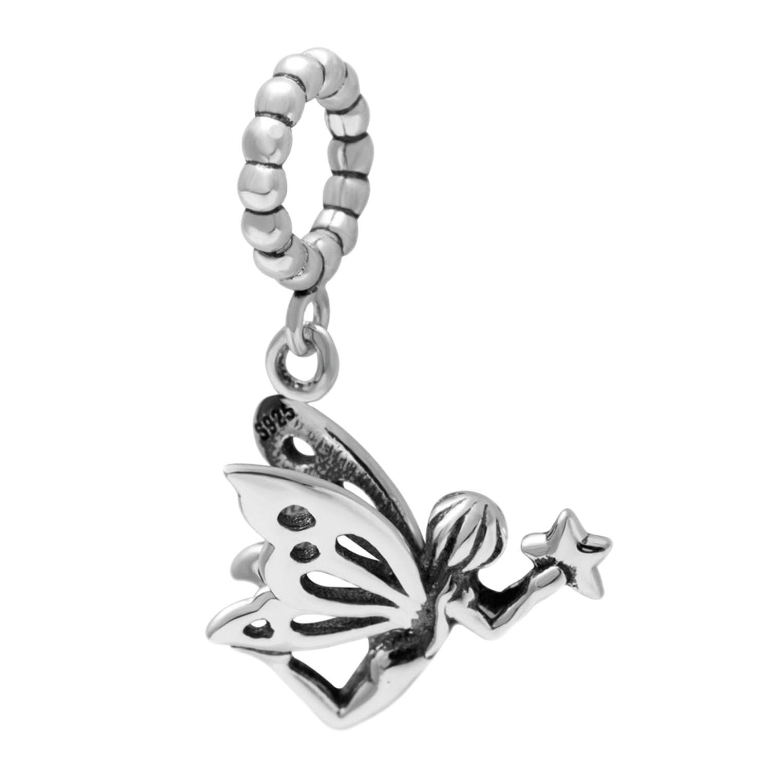 Wish Angel Charm 925 Sterling Silver Butterfly Fairy Bead Holding Star Hope Lucky Pendant for Pandora Charm Bracelet