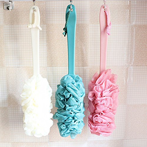 Connia New Long Handle Hanging Soft Mesh Back Body Bath Shower Scrubber Brush Sponge for Bathroom (Beige) - Thumbnail 2