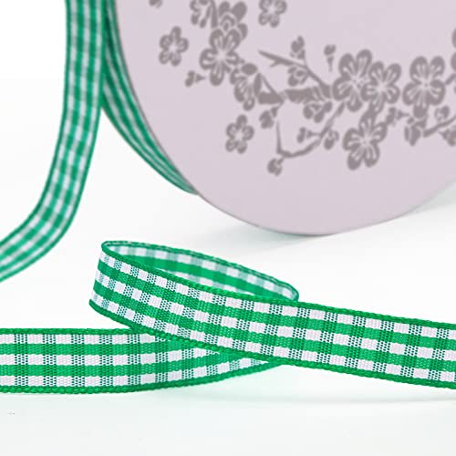 VGoodall Grass Green Gingham Ribbon, 3/8 x 50Yd Picnic Craft Ribbon Grass Green Ribbons for Hair Accessories Craft and Christmas Gift Wrapping
