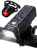 Fillixar USB Rechargeable Bike Light Front 600 Lumens, Bicycle Light Set with Rear Bike Light Included, Bike Headlight, Waterproof Front Bike Light - Black