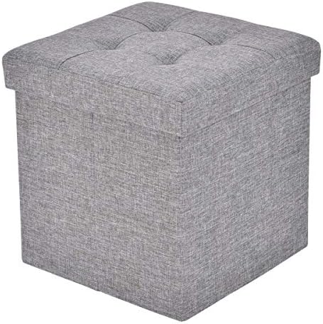 Yoaky Collapsible 15" Cube Foldable Storage Ottoman Storage Cube Basket Bins Organizer Containers Foot Rest Seat,Clutter Toys Collection (Grey)