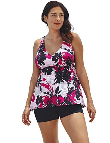Shore Club Women's Plus Size Bloom Flowy Tankini Top 18 Multi