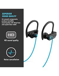 PrimeWire Powerbuds Auriculares Bluetooth, los mejores auriculares deportivos inalámbricos con micrófono IPX7 impermeables HD estéreo a prueba de sudor en los oídos para gimnasio correr 8 horas batería cancelación de ruido auriculares, talla única Se ajus