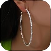 80mm Large Hoop Earrings for Women Rhinestone Earrings Sparkly Big Hoop Earing Bling Prom Wedding Jewelry Big Statement Hoops for Women Trendy 2025