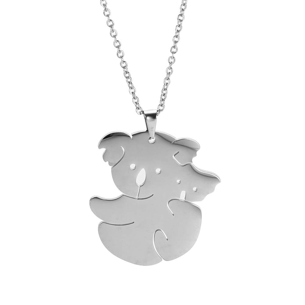 VASSAGO Koala Bear Necklace Stainless Steel Cute Animal Pendant Koala Gifts for Women Teens Animal Lovers (silver koala bear)