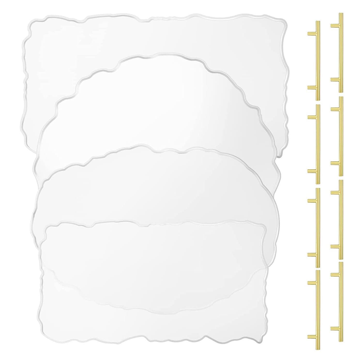 Povxlum Resin Tray Molds Silicone Tray Mold Irregular Casting Epoxy Molds with Gold Handles for DIY Crafts