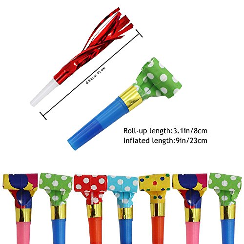 Muhuyi 84 Pcs Two Kinds of Party Blowers Noisemakers Fun Musical Blow Outs Party Favors