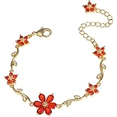 NewZenro Petal Blossom Flower Cubic Zirconia Chain Link Bracelet for Women Gold Plated Fashion Cute Delicate Colorful Crystal Floral Statement Bracelets Adjustable Trendy Jewelry for Her