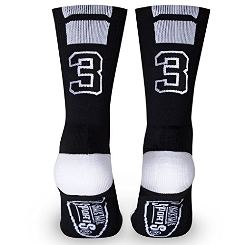 Custom Team Number Crew Socks | Athletic Socks by ChalkTalkSPORTS | Black | 33