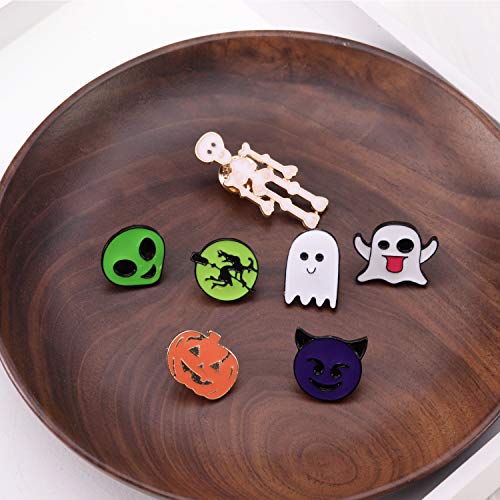 Linsoir beads Halloween Pins Skeleton/Ghost/Witch/Pumpkin Pin Badges 7 Designs Mixed Halloween Brooch Lapel Pins for Halloween Parties Spooky Pin Kids Party Favors